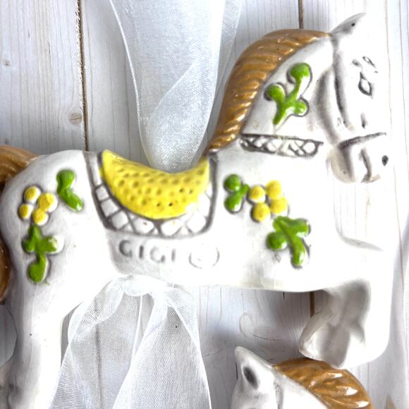Pair GiGi VTG 70s Carousel Horse Ceramic Figurine Decor Ornament White Fairytale - Picture 2 of 10